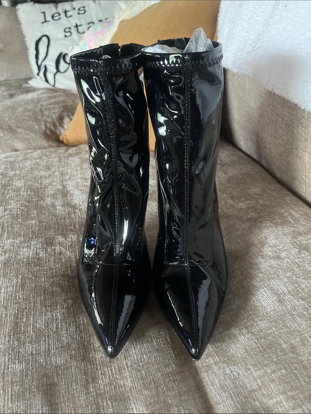 JLO Black Patent Pointed Toe Ankle Booties